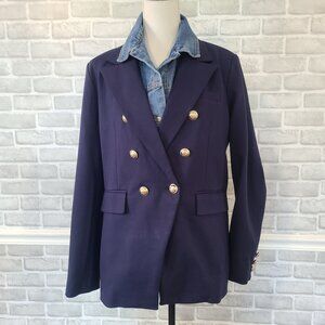 Dolan Double Breasted Navy Ponte Miller Blazer Removable Denim Dickey L NWOT